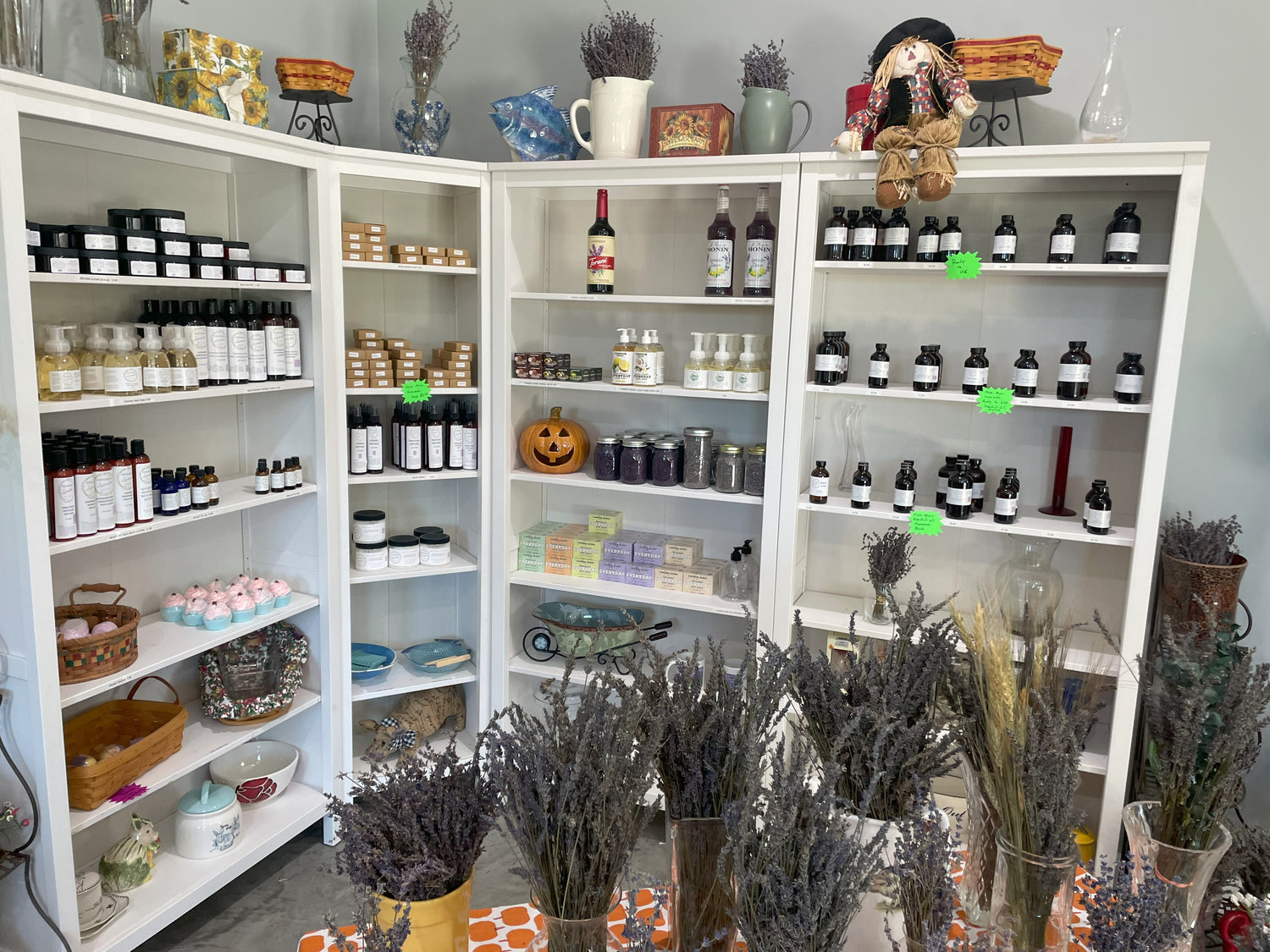 Our on-farm store, showing our dried lavender and many of our lavender products.